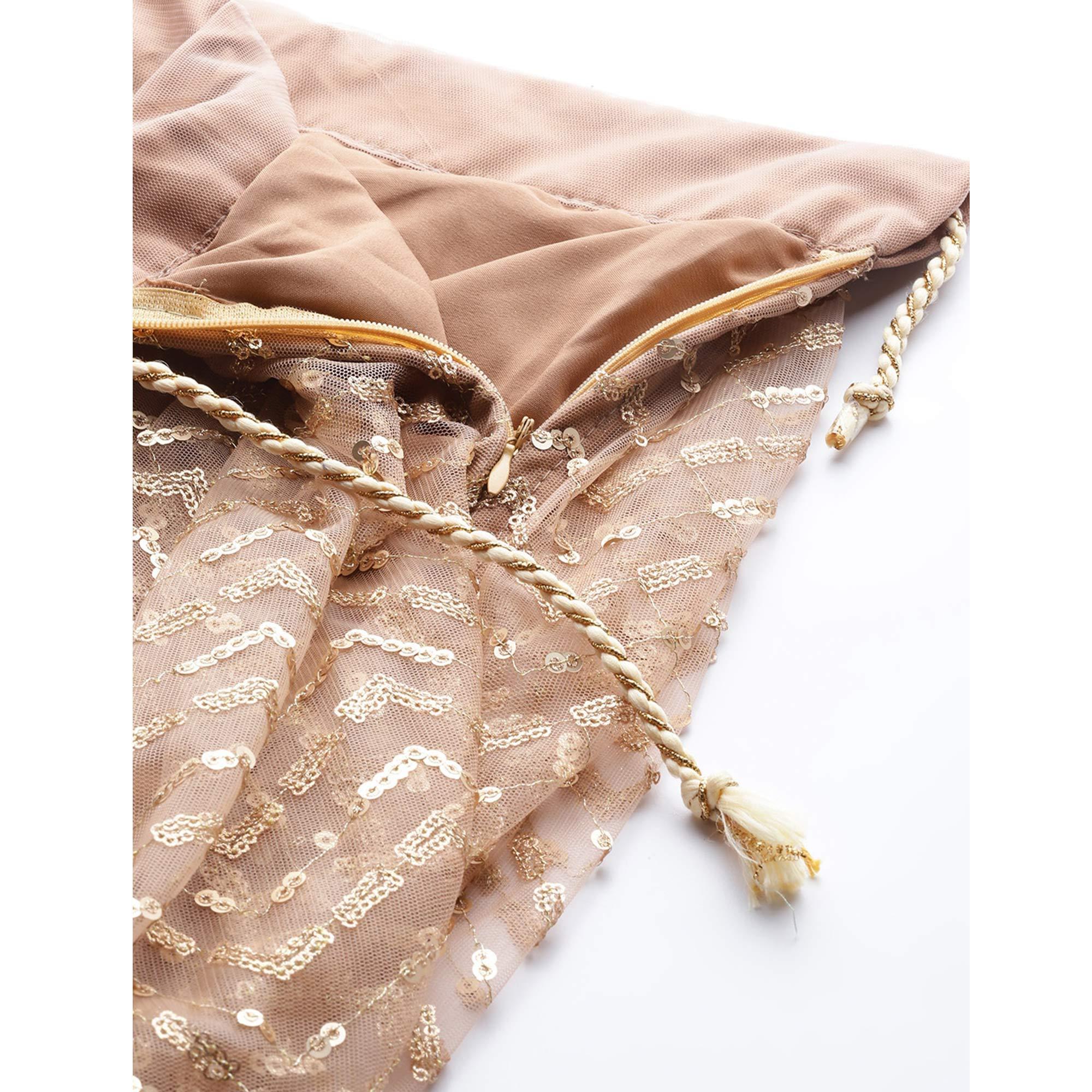 Beige Designer Wedding Wear Thread Zari Work Soft Net Lehenga Choli - Peachmode