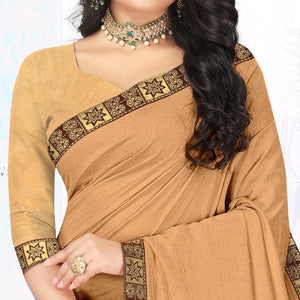 Beige Embellished Vichitra Silk Saree - Peachmode