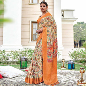 Beige Festive Wear Digital Printed Woven Silk Saree - Peachmode