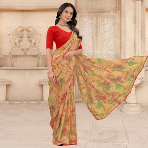 Beige Festive Wear Floral Printed With Sequence Georgette Saree - Peachmode