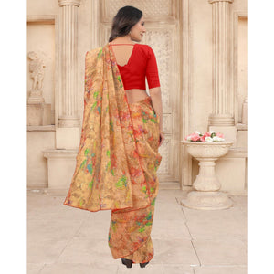 Beige Festive Wear Floral Printed With Sequence Georgette Saree - Peachmode