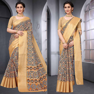 Beige Festive Wear Printed Art Silk Saree - Peachmode