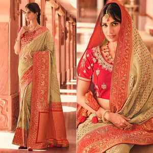 Beige Festive Wear Printed Woven Silk Saree - Peachmode