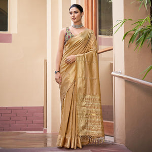 Beige Festive Wear Sequence Digital Work Silk Saree - Peachmode
