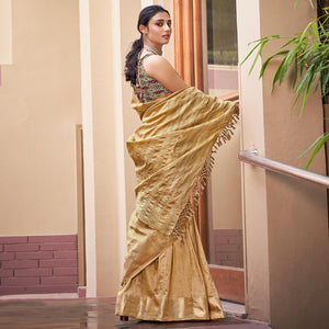 Beige Festive Wear Sequence Digital Work Silk Saree - Peachmode