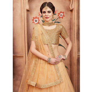 Beige Festive Wear Sequence Dori Work Soft Net Lehenga Choli - Peachmode