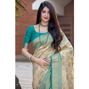 Beige Festive Wear Woven Designer Art Silk Saree - Peachmode