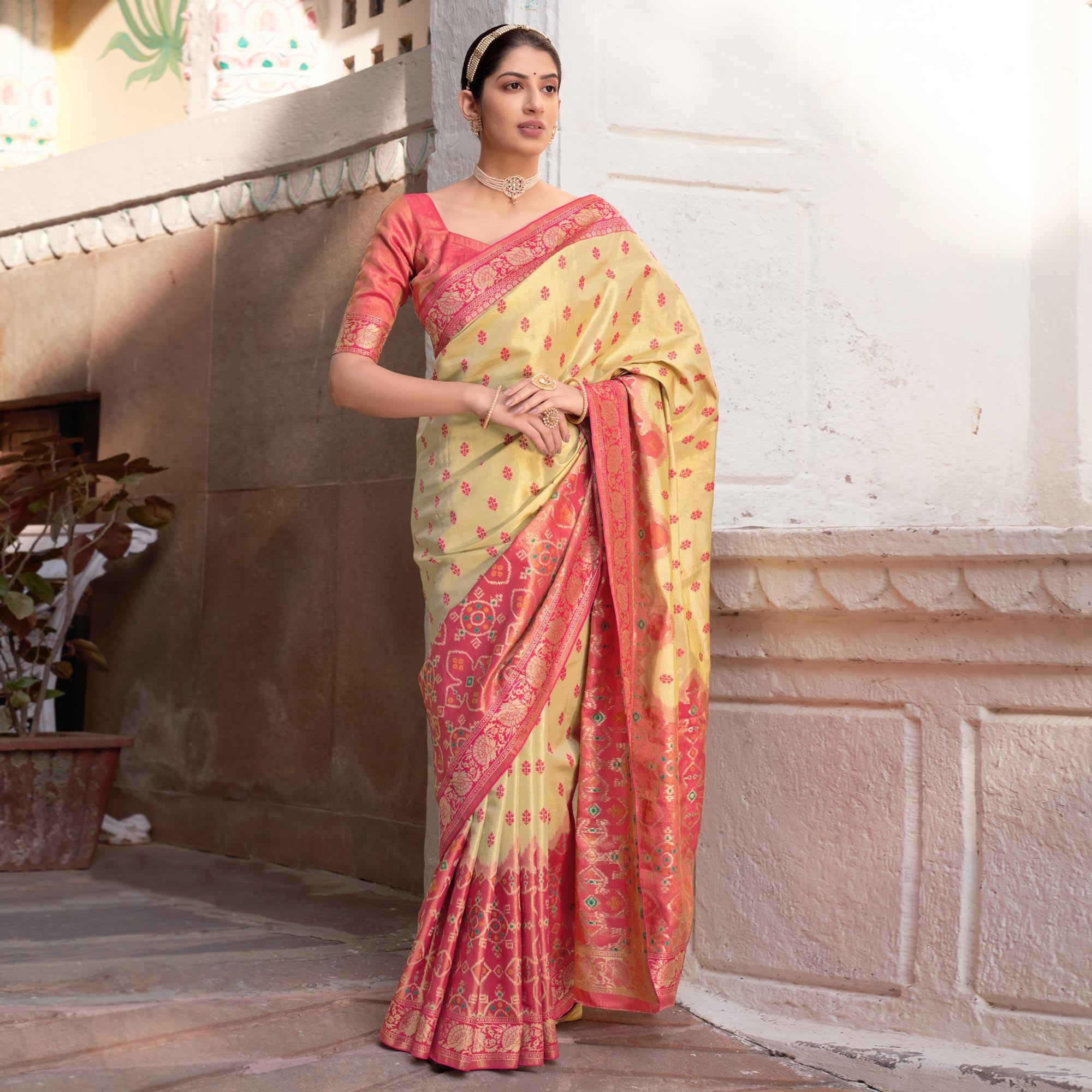Beige Festive Wear Woven Kanjivaram Silk Saree - Peachmode