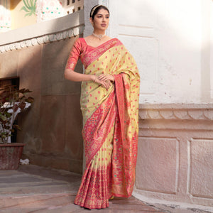 Beige Festive Wear Woven Kanjivaram Silk Saree - Peachmode