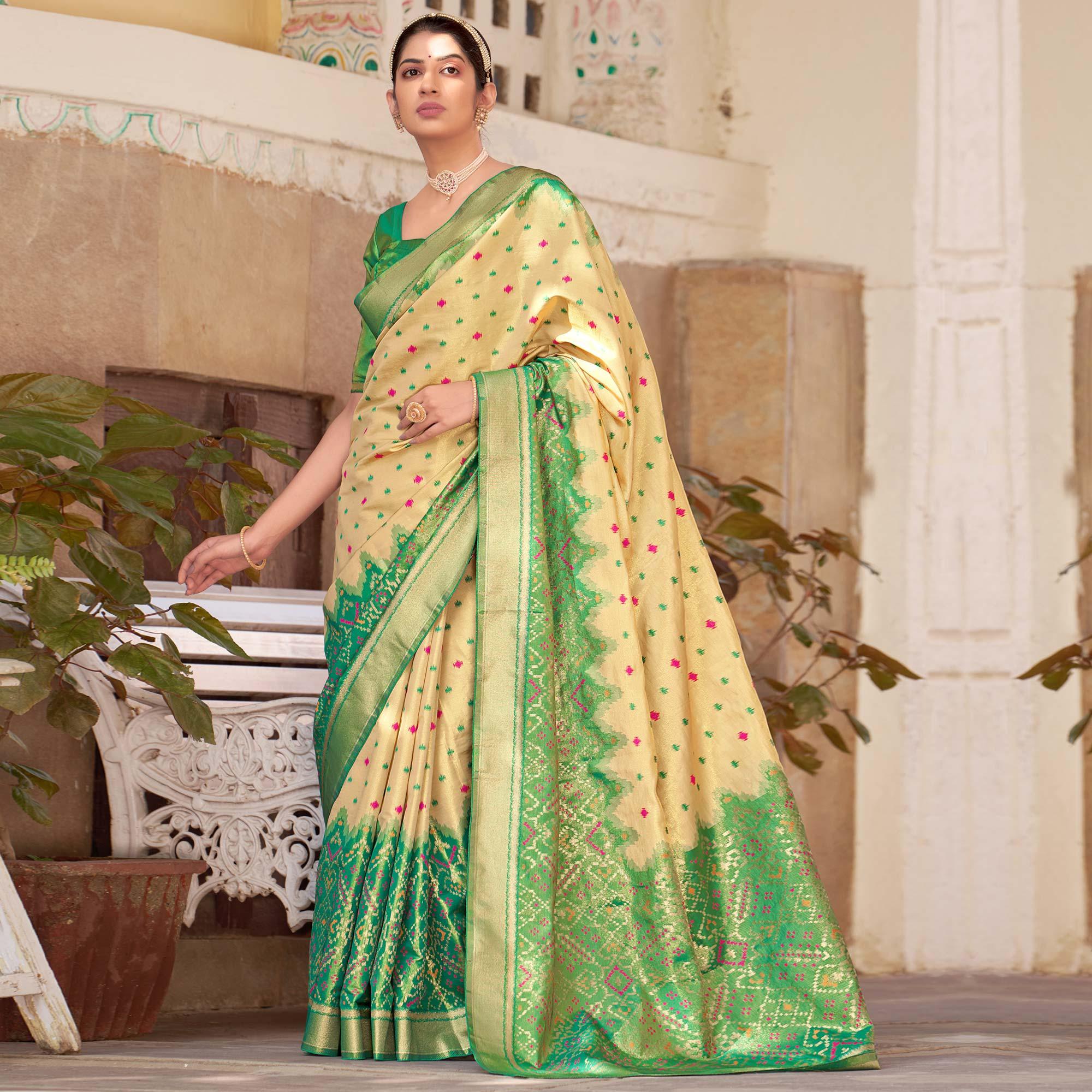 Beige Festive Wear Woven Kanjivaram Silk Saree - Peachmode