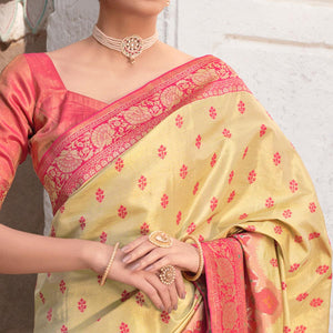 Beige Festive Wear Woven Kanjivaram Silk Saree - Peachmode