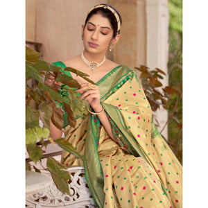 Beige Festive Wear Woven Kanjivaram Silk Saree - Peachmode