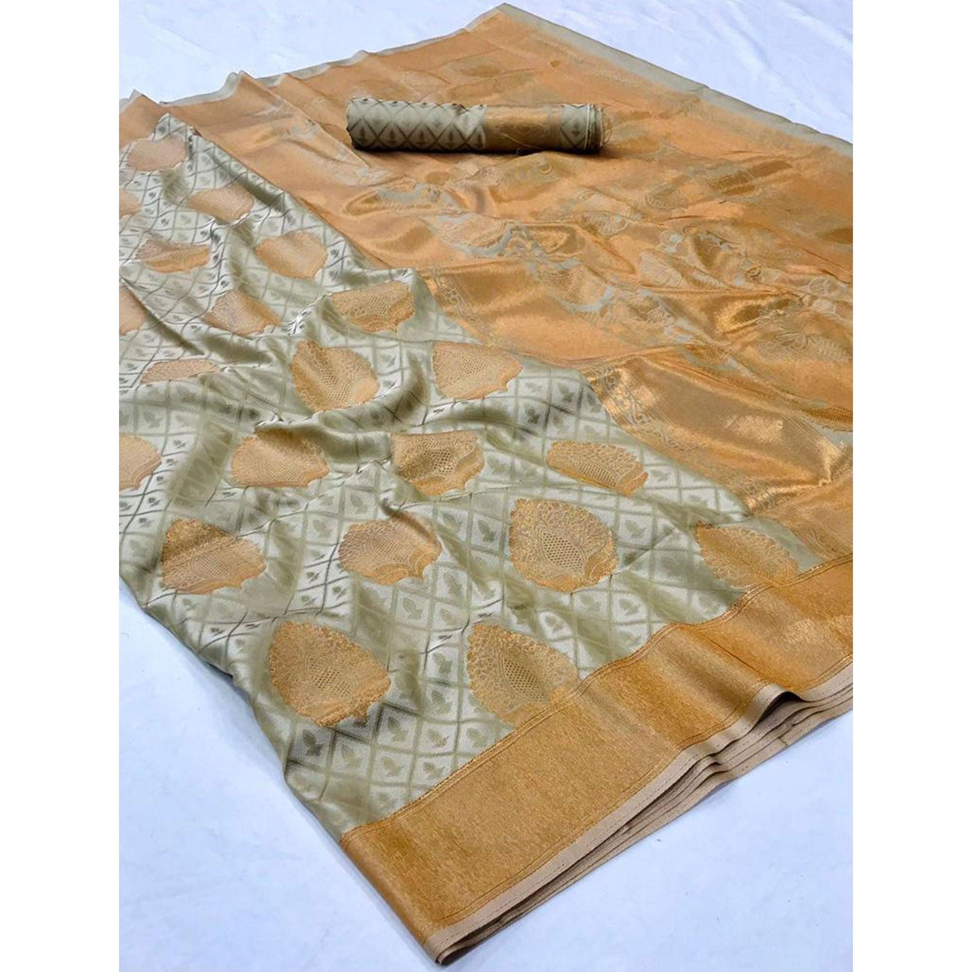 Beige Festive Wear Woven Silk Saree - Peachmode