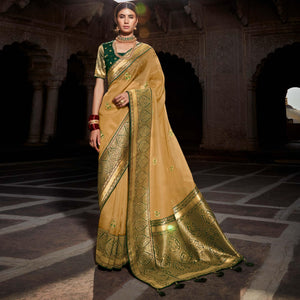 Beige Festive Wear Woven Silk Saree - Peachmode