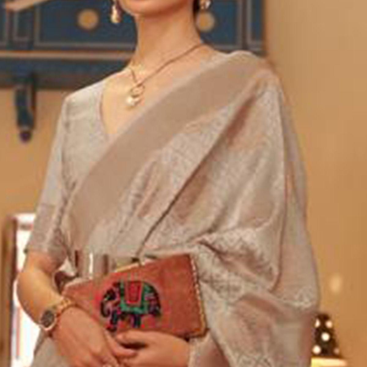 Beige Festive Wear Woven Silk Saree - Peachmode