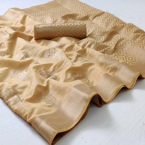 Beige Festive Wear Woven Silk Saree With Butta Pallu - Peachmode