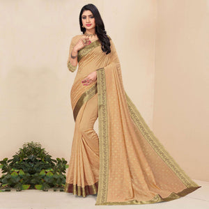 Beige Festive Wear Woven Vichitra Silk Saree - Peachmode