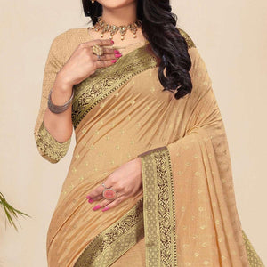 Beige Festive Wear Woven Vichitra Silk Saree - Peachmode