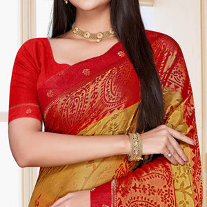 Beige Floral Printed Chiffon Saree - Peachmode