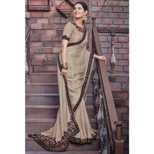 Beige Party Wear Embroidered Silk Saree - Peachmode