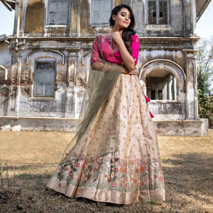 Beige Party Wear Embroidered Soft Silk Lehenga Choli - Peachmode