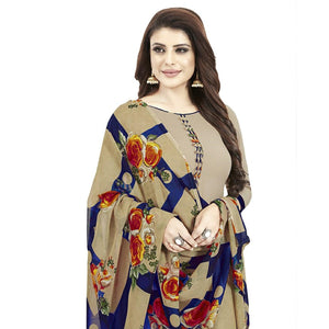 Beige Printed Crepe Patiala Dress Material - Peachmode