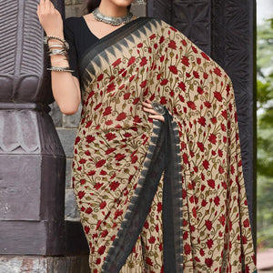 Beige Printed Geoergette Saree - Peachmode