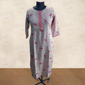 Beige Printed Pure Cotton Kurti Palazzo Set - Peachmode
