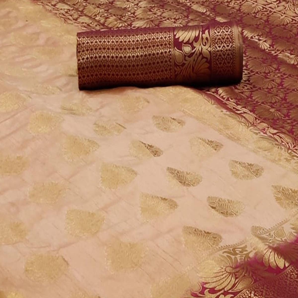 Beige-Wine Festive Wear Woven Zari Pallu Art Silk Saree - Peachmode