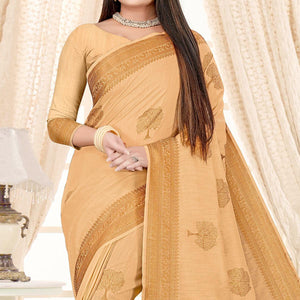 Beige Woven Cotton Silk Saree - Peachmode
