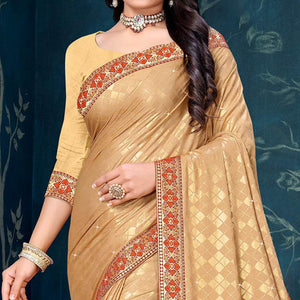 Beige Woven With Diamond Work Art Silk Saree - Peachmode