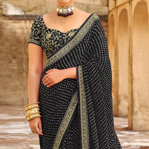 Black Bandhani Printed Georgette Saree - Peachmode