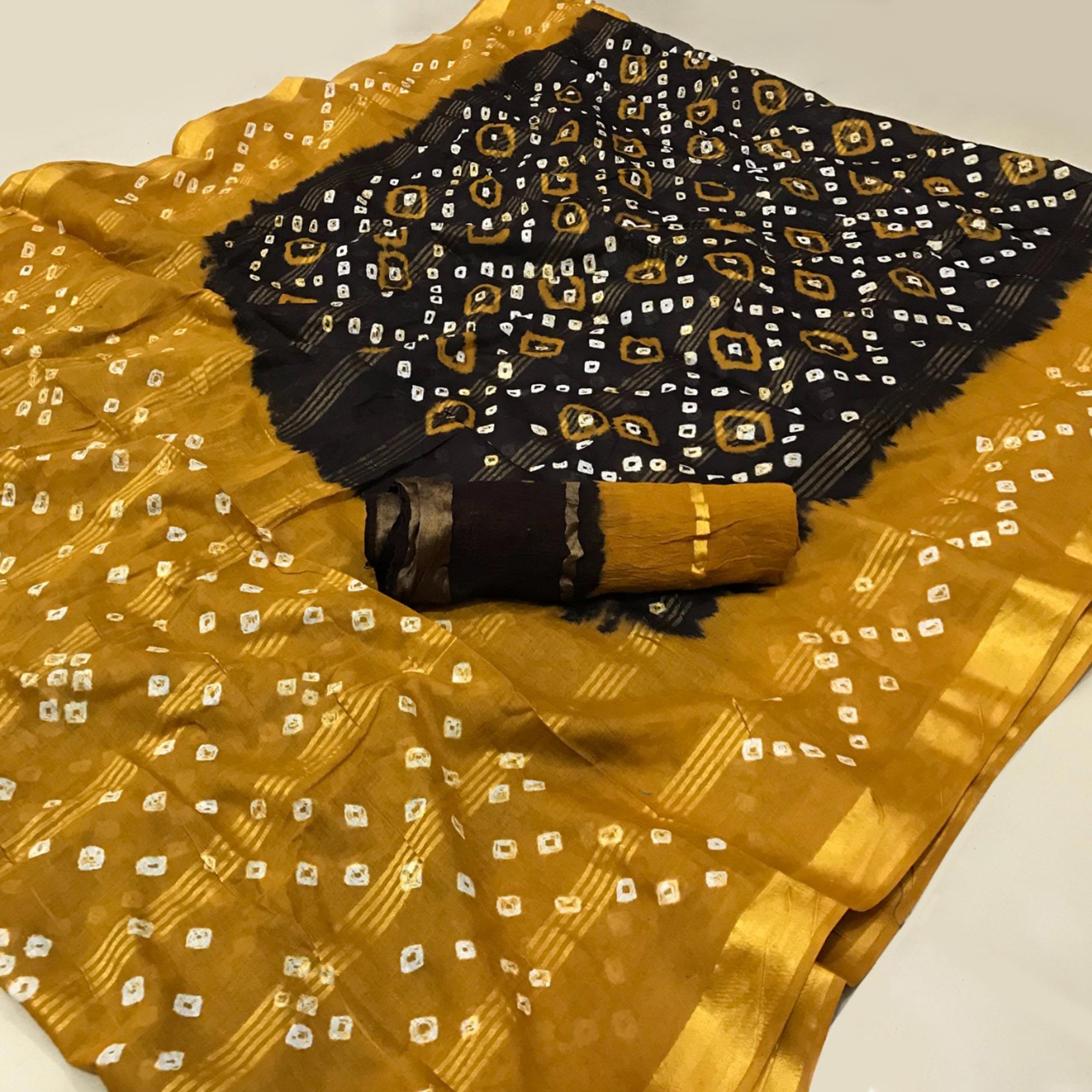 Black Bandhani Printed Pure Cotton Saree - Peachmode