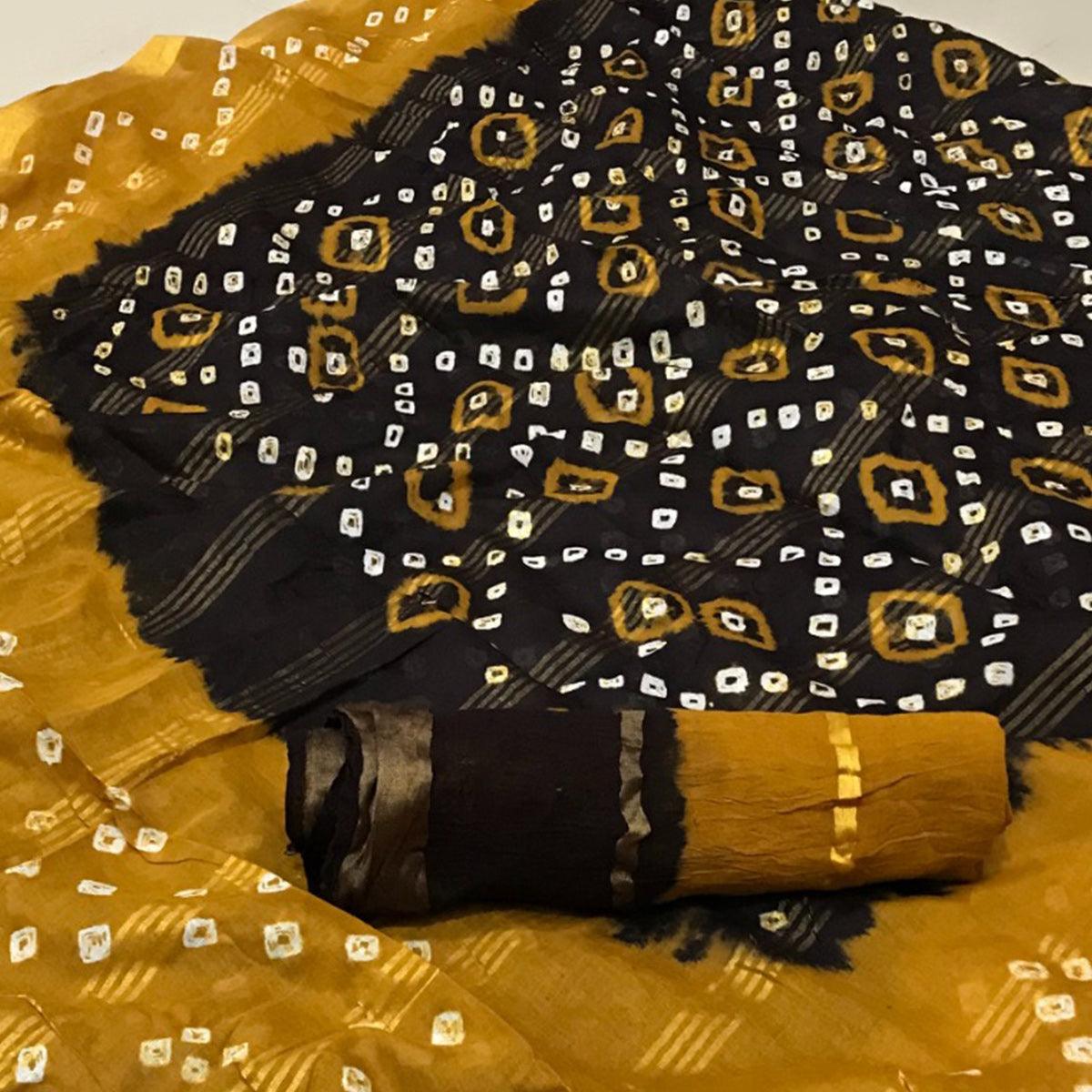 Black Bandhani Printed Pure Cotton Saree - Peachmode