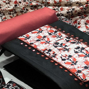 Black Batik Printed Art Silk Dress Material - Peachmode