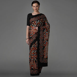 Black Casual Art Silk Printed Saree With Unstitched Blouse - Peachmode