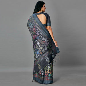 Black Casual Art Silk Printed Saree With Unstitched Blouse - Peachmode