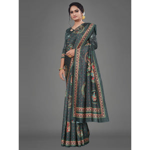 Black Casual Art Silk Printed Saree With Unstitched Blouse - Peachmode