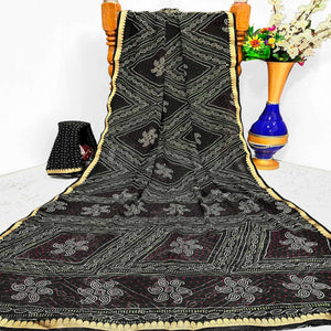 Black Casual Wear Bandhani Printed Georgette Saree With Designer Border - Peachmode