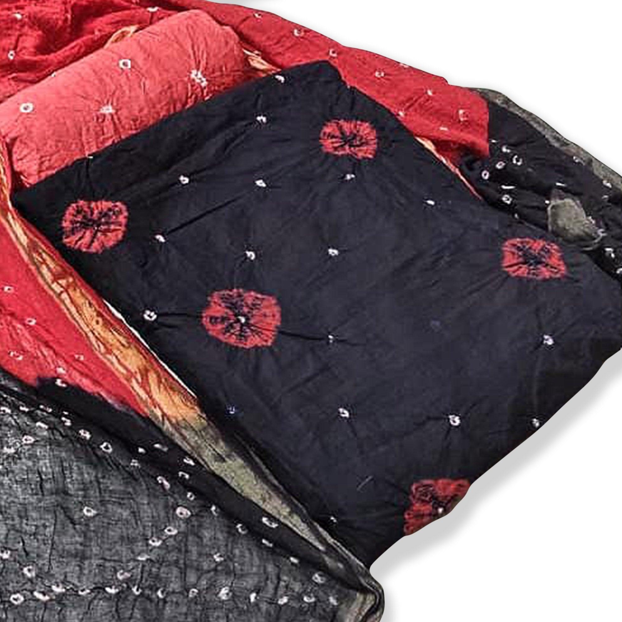 Black Casual Wear Bandhej And Woven Pure Cotton Dress Material - Peachmode