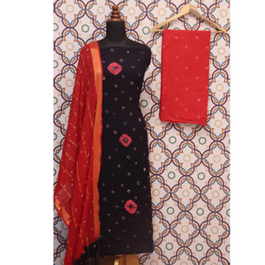 Black Casual Wear Bandhej And Woven Pure Cotton Dress Material - Peachmode