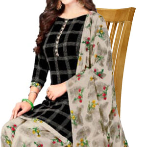 Black Casual Wear Checks Printed Leon Patiala Dress Material - Peachmode