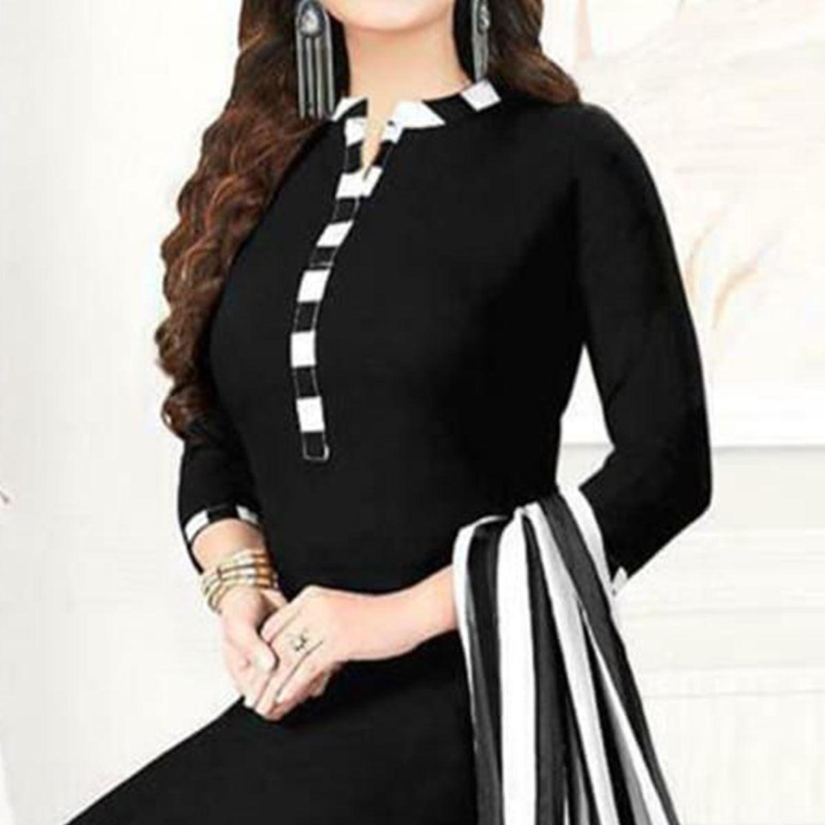 Black Casual Wear Crepe Patiala Dress Material - Peachmode