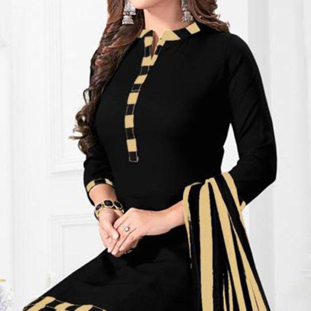 Black Casual Wear Crepe Patiala Dress Material - Peachmode