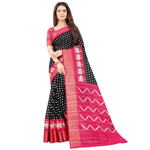 Black Casual Wear Designer Hand Block Printed Cotton Linen Saree - Peachmode