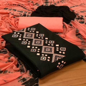 Black Casual Wear Embroidered & Mirror Work Cotton Dress Material - Peachmode