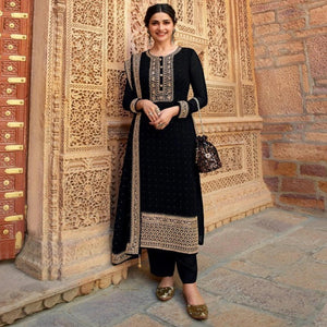 Black Casual Wear Embroidered Faux Georgette Salwar Suit - Peachmode