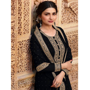 Black Casual Wear Embroidered Faux Georgette Salwar Suit - Peachmode