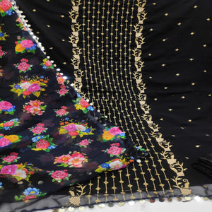 Black Casual Wear Embroidered Georgette Dress Material - Peachmode