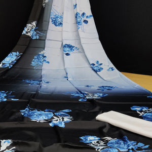 Black Casual Wear Floral Digital Printed Satin Saree - Peachmode